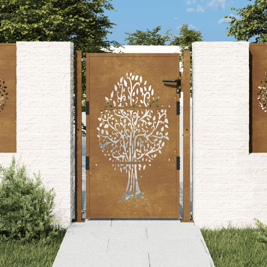 vidaXL Garden Gate 105x130 cm Corten Steel Tree Design