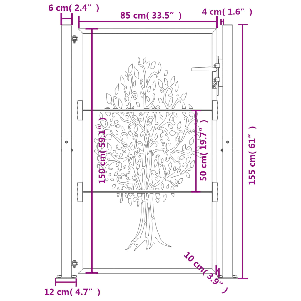 vidaXL Garden Gate 105x155 cm Corten Steel Tree Design