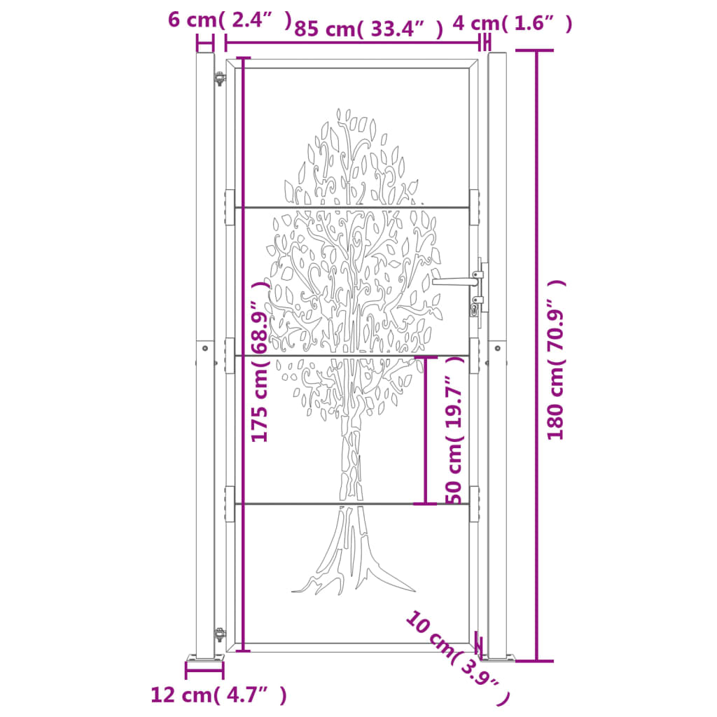 vidaXL Garden Gate 105x180 cm Corten Steel Tree Design