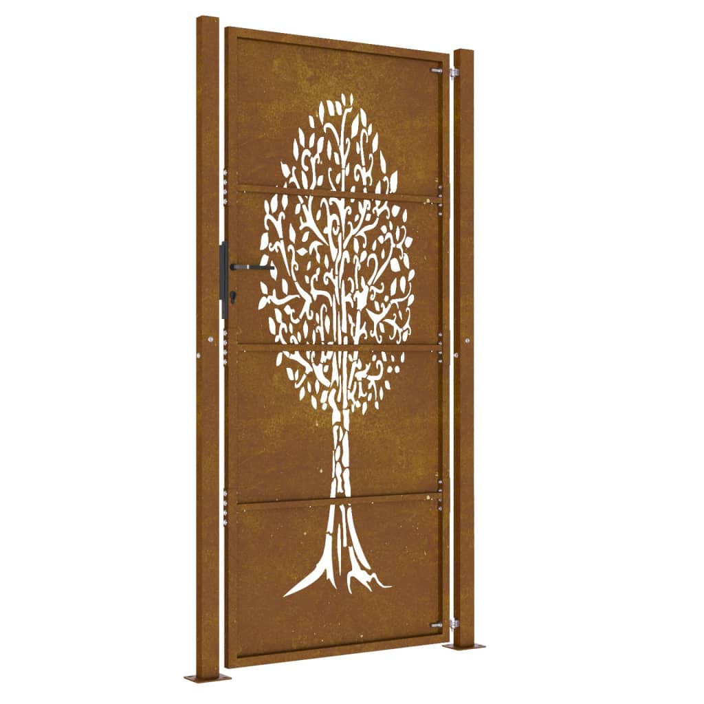 vidaXL Garden Gate 105x205 cm Corten Steel Tree Design