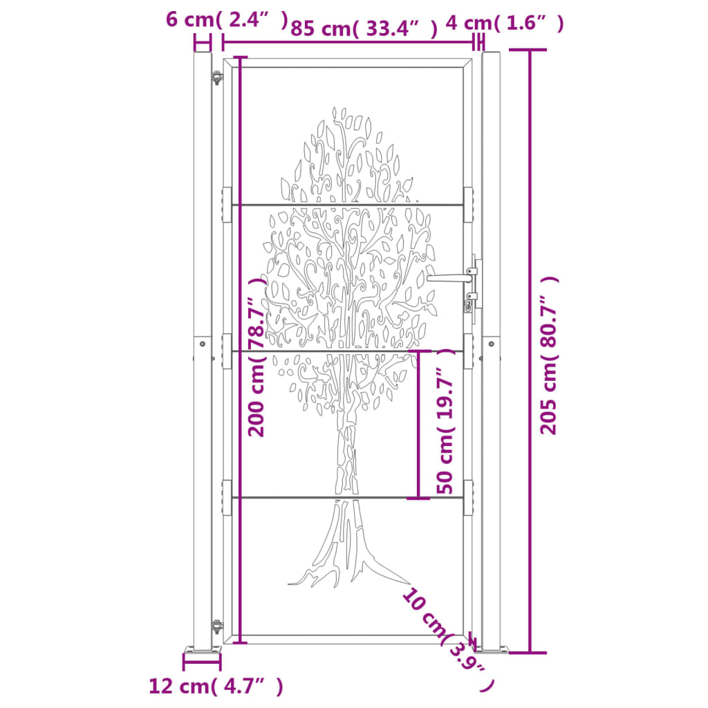 vidaXL Garden Gate 105x205 cm Corten Steel Tree Design