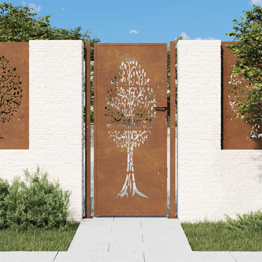 vidaXL Garden Gate 105x205 cm Corten Steel Tree Design