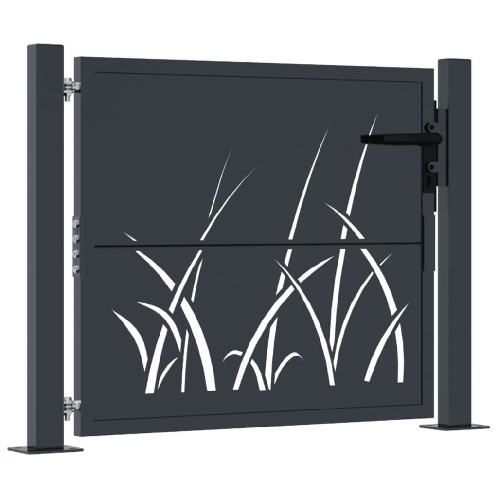 vidaXL Garden Gate Anthracite 105x80 cm Steel Grass Design