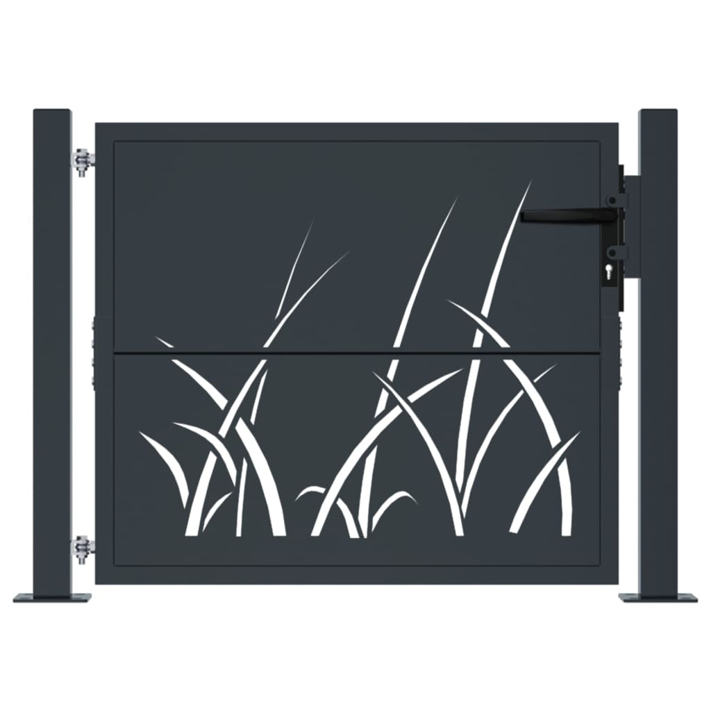 vidaXL Garden Gate Anthracite 105x80 cm Steel Grass Design