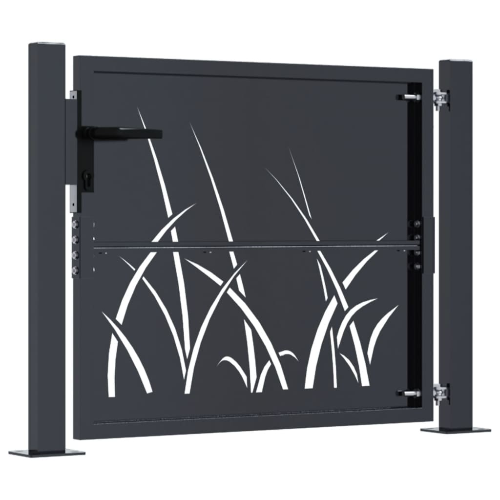 vidaXL Garden Gate Anthracite 105x80 cm Steel Grass Design