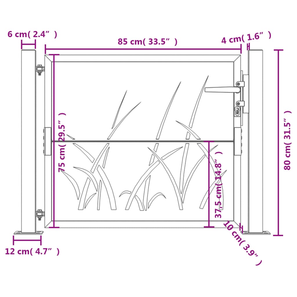 vidaXL Garden Gate Anthracite 105x80 cm Steel Grass Design