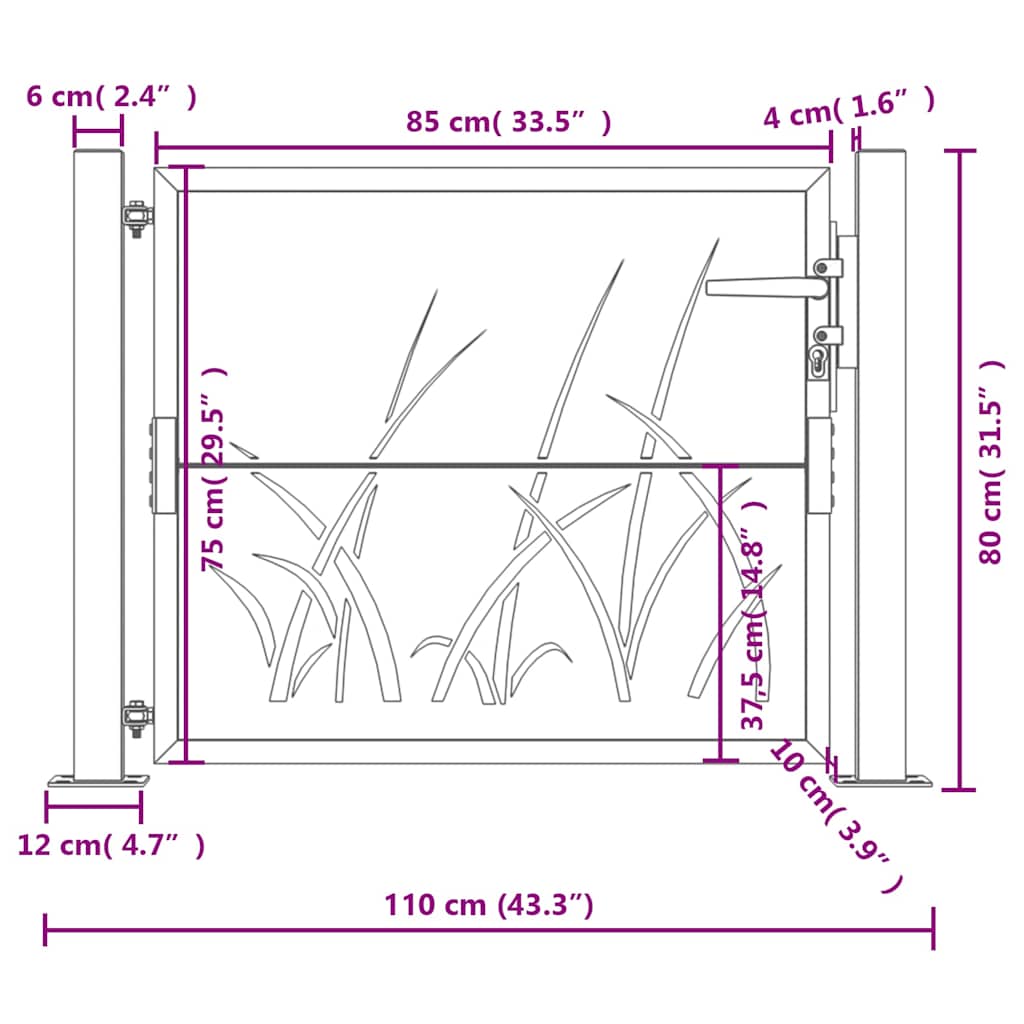 Garden Gate Anthracite 100x75 cm Steel Grass Design