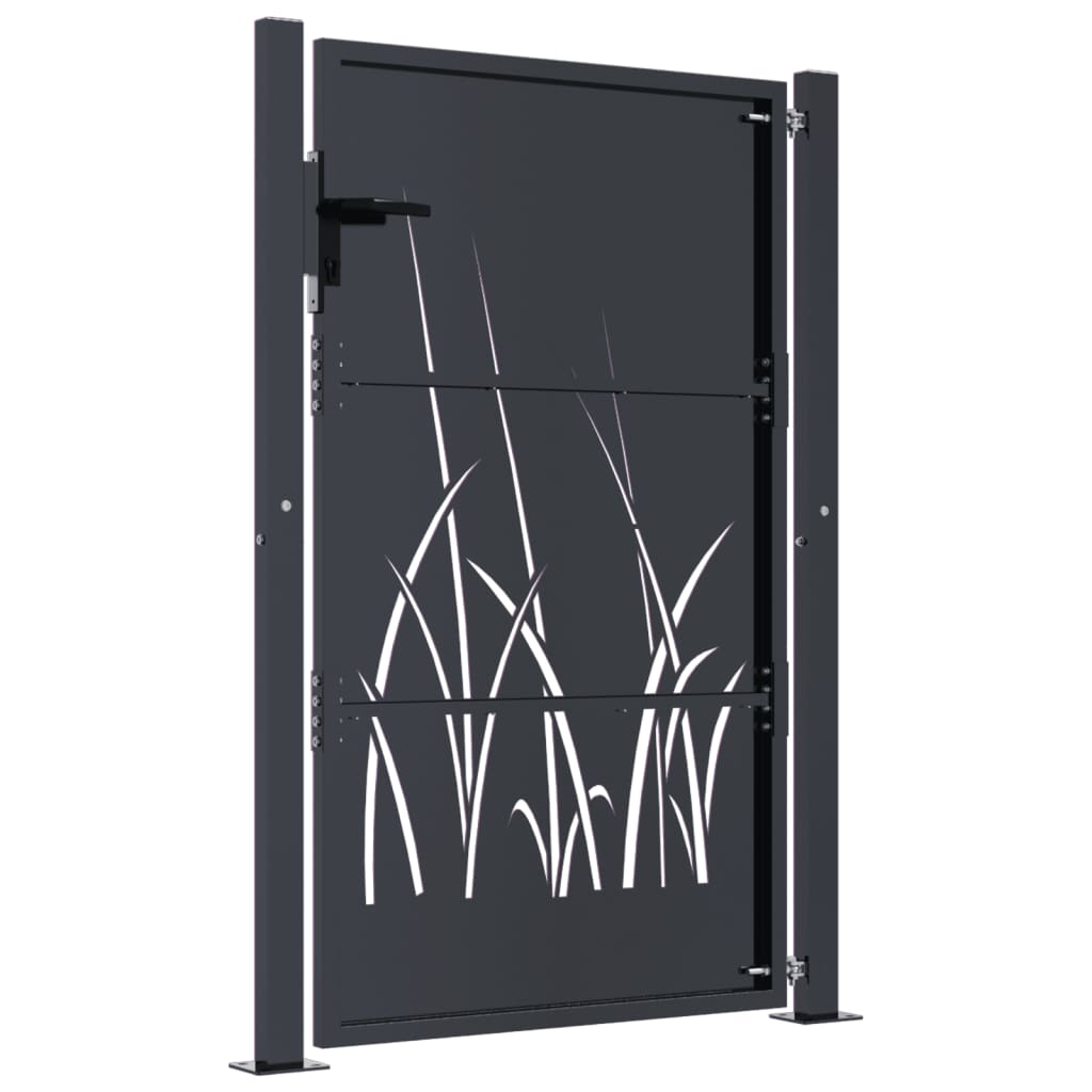 vidaXL Garden Gate Anthracite 105x130 cm Steel Grass Design