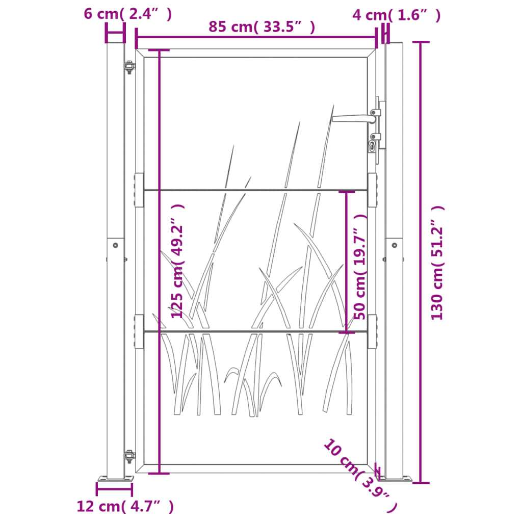 vidaXL Garden Gate Anthracite 105x130 cm Steel Grass Design