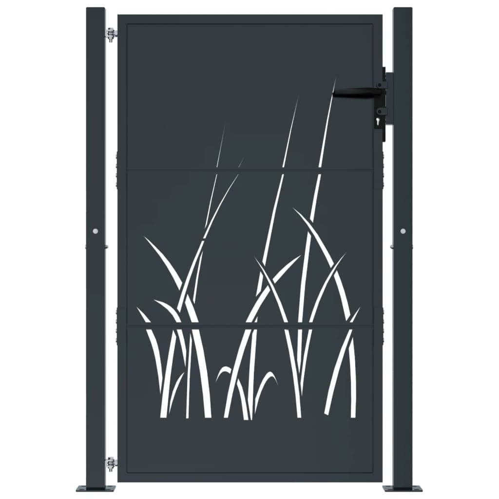 vidaXL Garden Gate Anthracite 105x155 cm Steel Grass Design