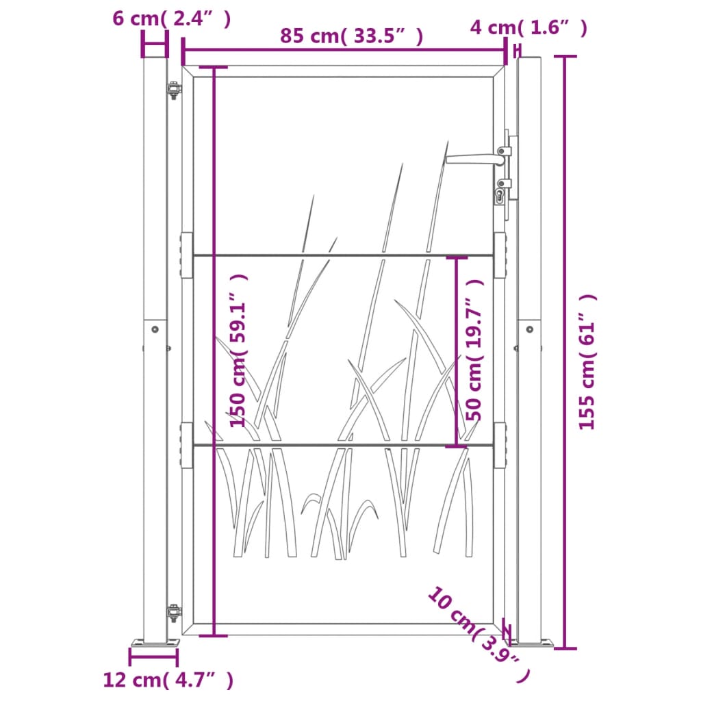 vidaXL Garden Gate Anthracite 105x155 cm Steel Grass Design