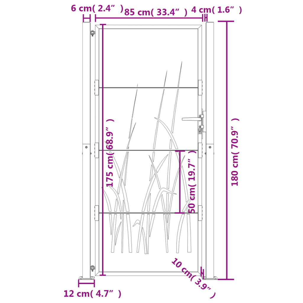 vidaXL Garden Gate Anthracite 105x180 cm Steel Grass Design