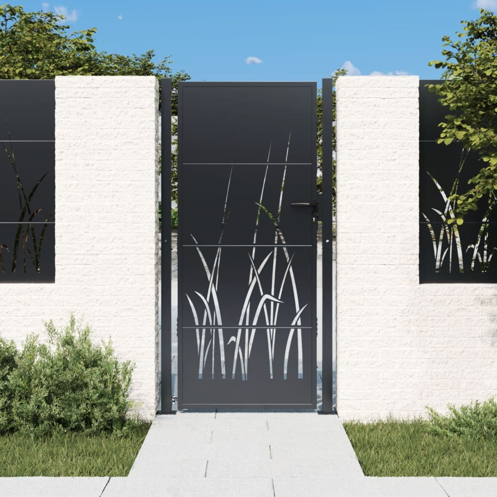 vidaXL Garden Gate Anthracite 105x180 cm Steel Grass Design