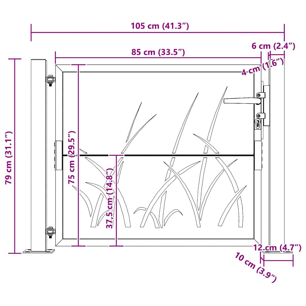 Garden Gate 100x75 cm Corten Steel Grass Design