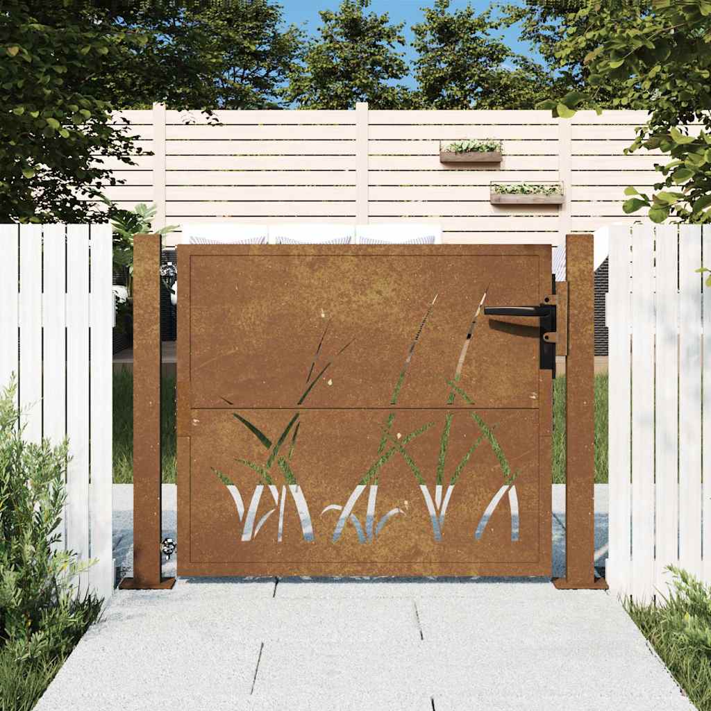Garden Gate 100x75 cm Corten Steel Grass Design