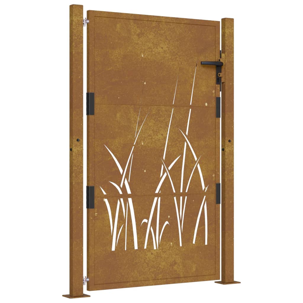 vidaXL Garden Gate 105x130 cm Corten Steel Grass Design