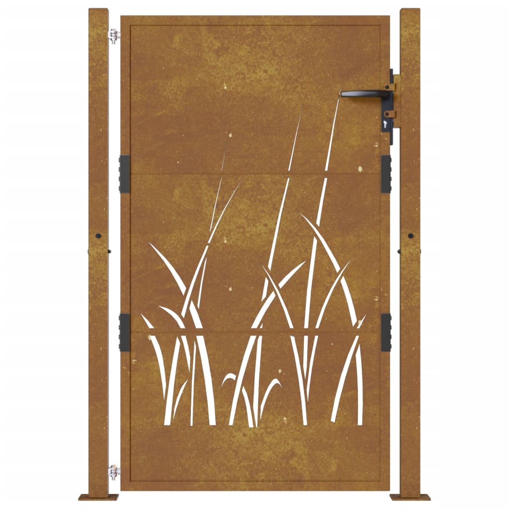 vidaXL Garden Gate 105x130 cm Corten Steel Grass Design