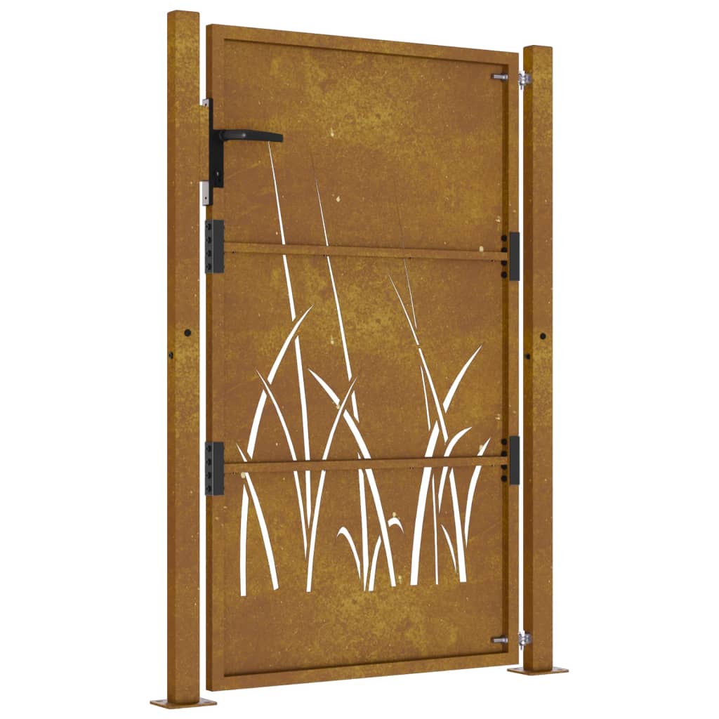 vidaXL Garden Gate 105x130 cm Corten Steel Grass Design