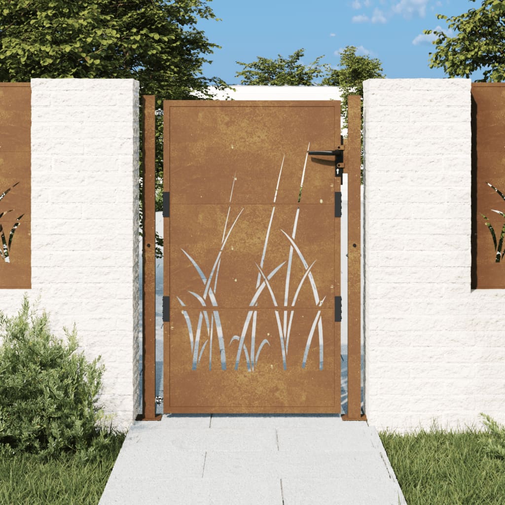 vidaXL Garden Gate 105x130 cm Corten Steel Grass Design