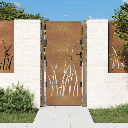 vidaXL Garden Gate 105x180 cm Corten Steel Grass Design