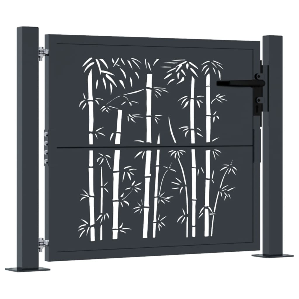 vidaXL Garden Gate Anthracite 105x80 cm Steel Bamboo Design