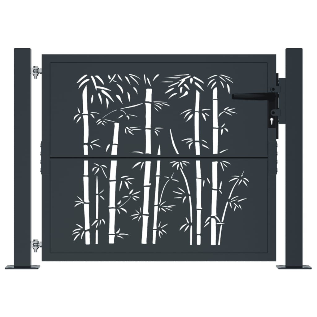 vidaXL Garden Gate Anthracite 105x80 cm Steel Bamboo Design