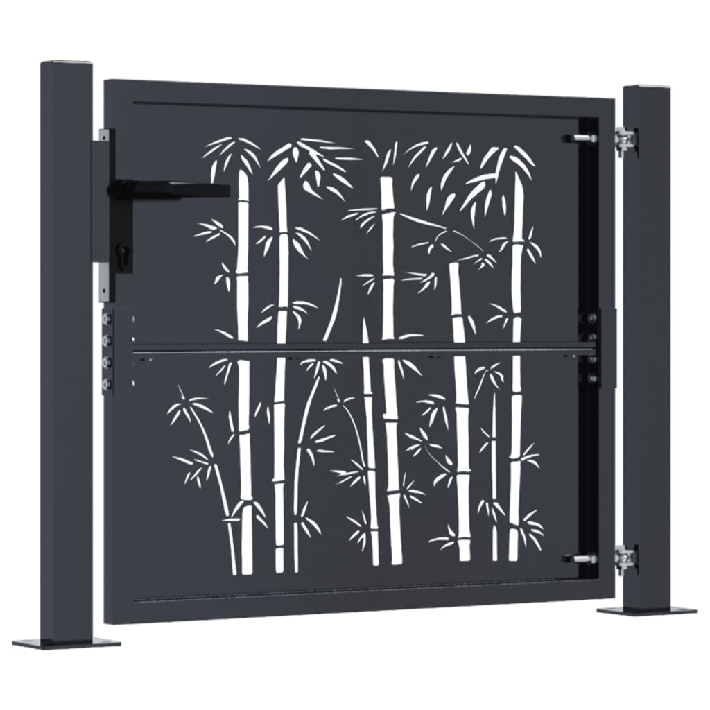 vidaXL Garden Gate Anthracite 105x80 cm Steel Bamboo Design