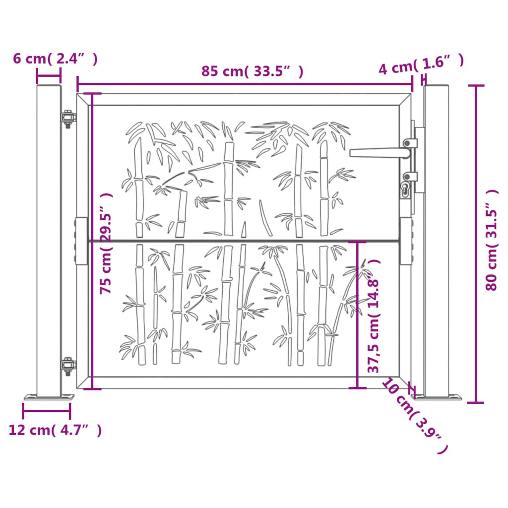 vidaXL Garden Gate Anthracite 105x80 cm Steel Bamboo Design