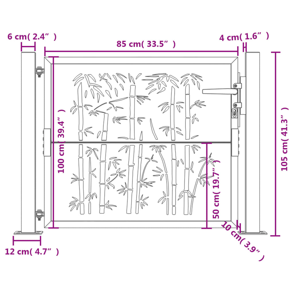 vidaXL Garden Gate Anthracite 105x105 cm Steel Bamboo Design