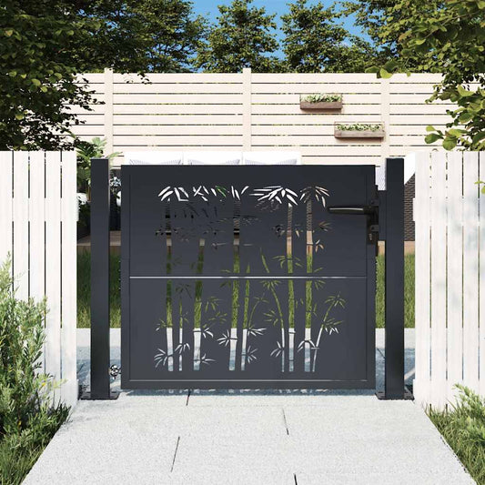 Garden Gate Anthracite 100x100 cm Steel Bamboo Design