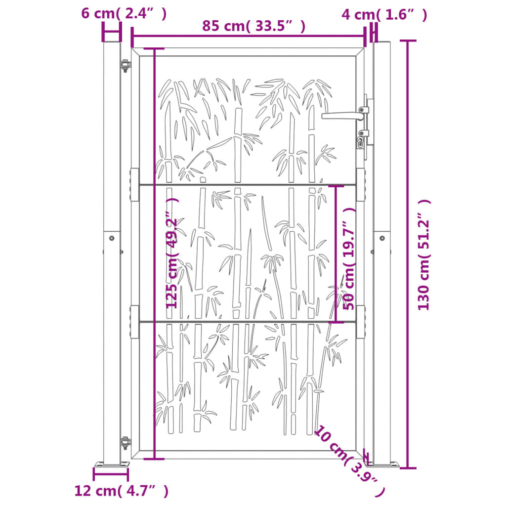 vidaXL Garden Gate Anthracite 105x130 cm Steel Bamboo Design