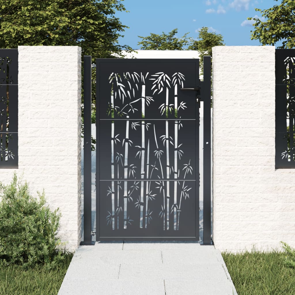 vidaXL Garden Gate Anthracite 105x130 cm Steel Bamboo Design