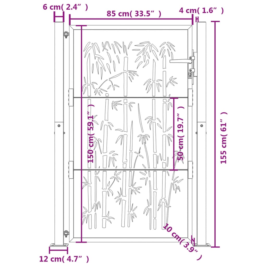 vidaXL Garden Gate Anthracite 105x155 cm Steel Bamboo Design