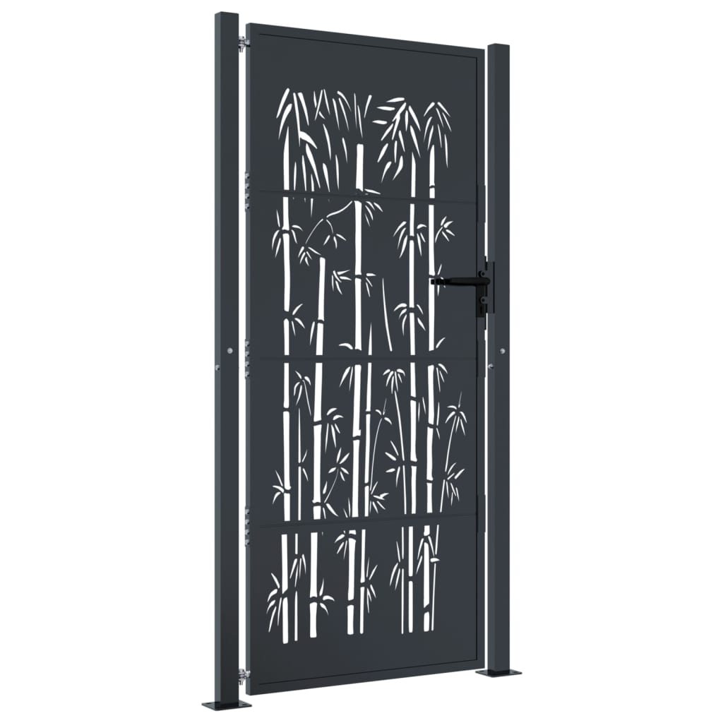 vidaXL Garden Gate Anthracite 105x180 cm Steel Bamboo Design