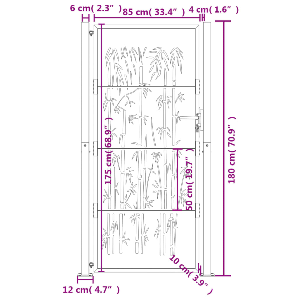 vidaXL Garden Gate Anthracite 105x180 cm Steel Bamboo Design