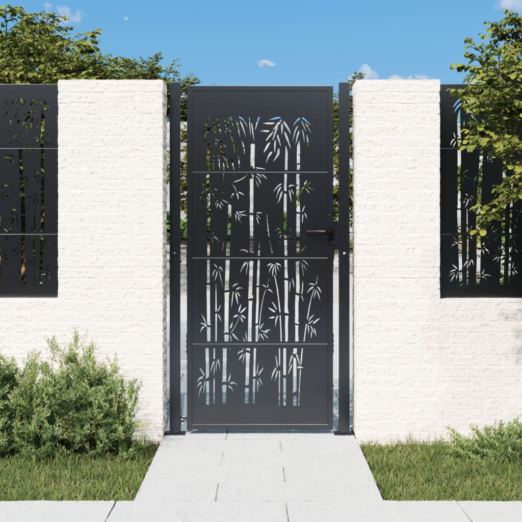 vidaXL Garden Gate Anthracite 105x180 cm Steel Bamboo Design