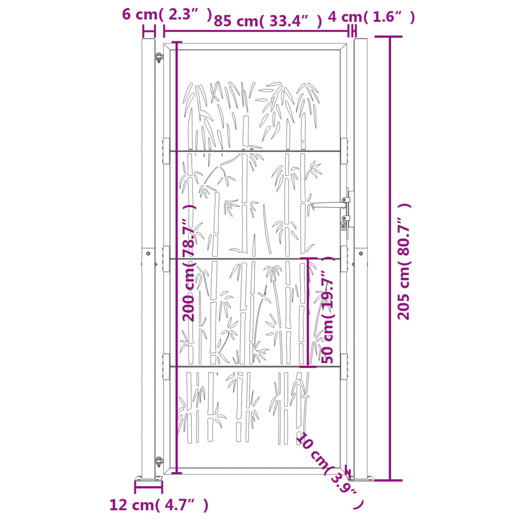 vidaXL Garden Gate Anthracite 105x205 cm Steel Bamboo Design