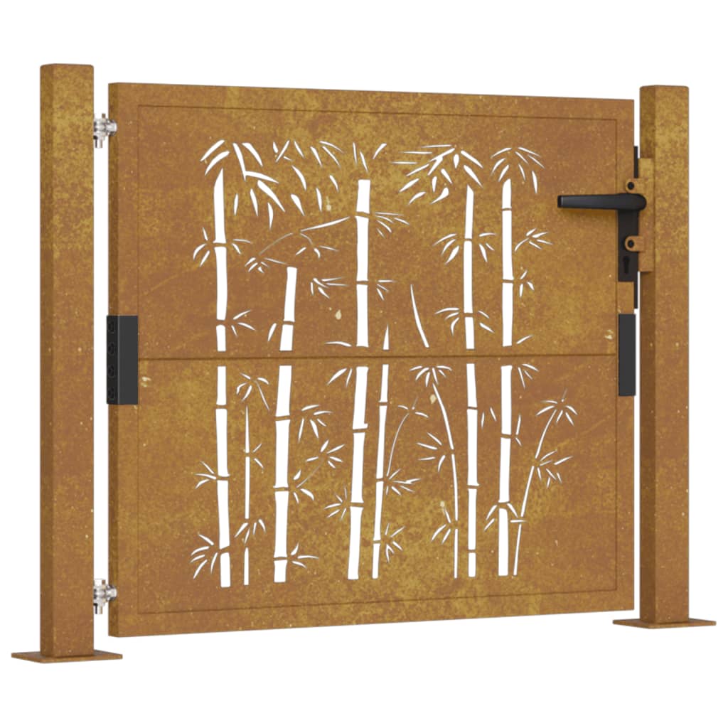 vidaXL Garden Gate 105x80 cm Corten Steel Bamboo Design