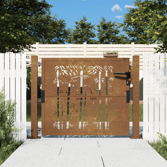 vidaXL Garden Gate 105x80 cm Corten Steel Bamboo Design