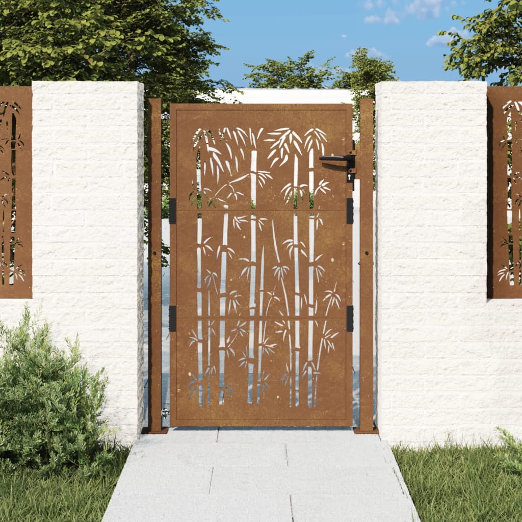 vidaXL Garden Gate 105x130 cm Corten Steel Bamboo Design