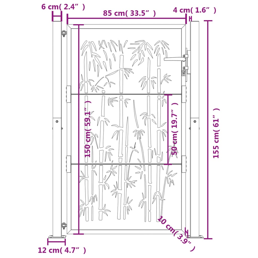 vidaXL Garden Gate 105x155 cm Corten Steel Bamboo Design