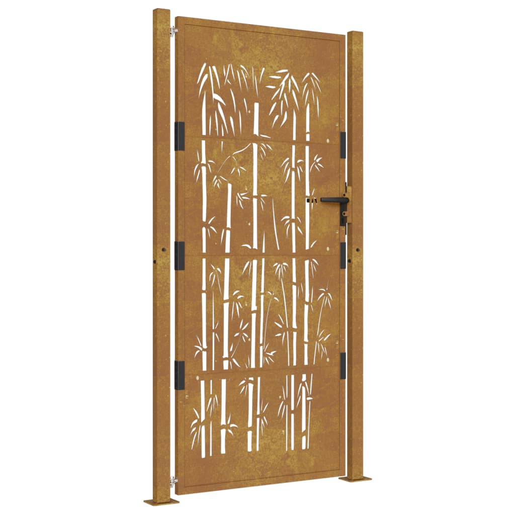 vidaXL Garden Gate 105x205 cm Corten Steel Bamboo Design