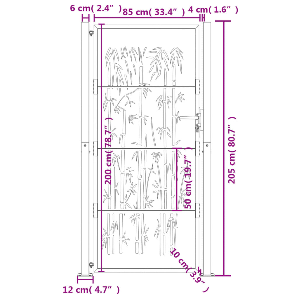 vidaXL Garden Gate 105x205 cm Corten Steel Bamboo Design