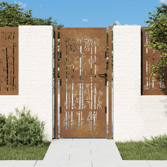 vidaXL Garden Gate 105x205 cm Corten Steel Bamboo Design