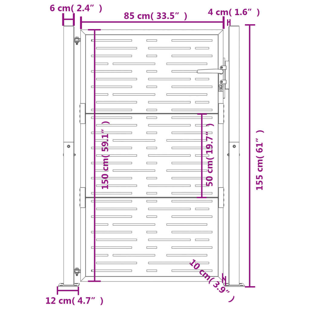 vidaXL Garden Gate Anthracite 105x155 cm Steel Square Design