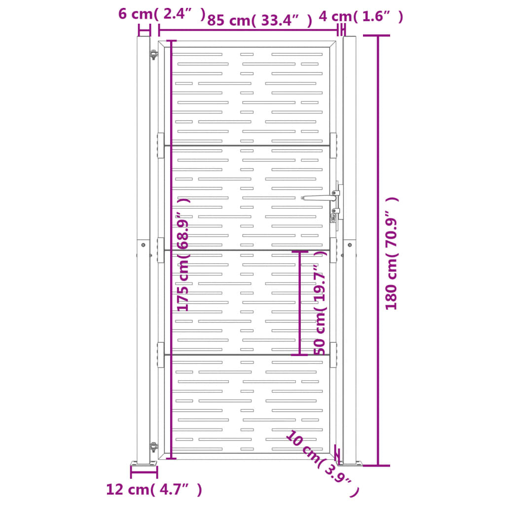 vidaXL Garden Gate Anthracite 105x180 cm Steel Square Design