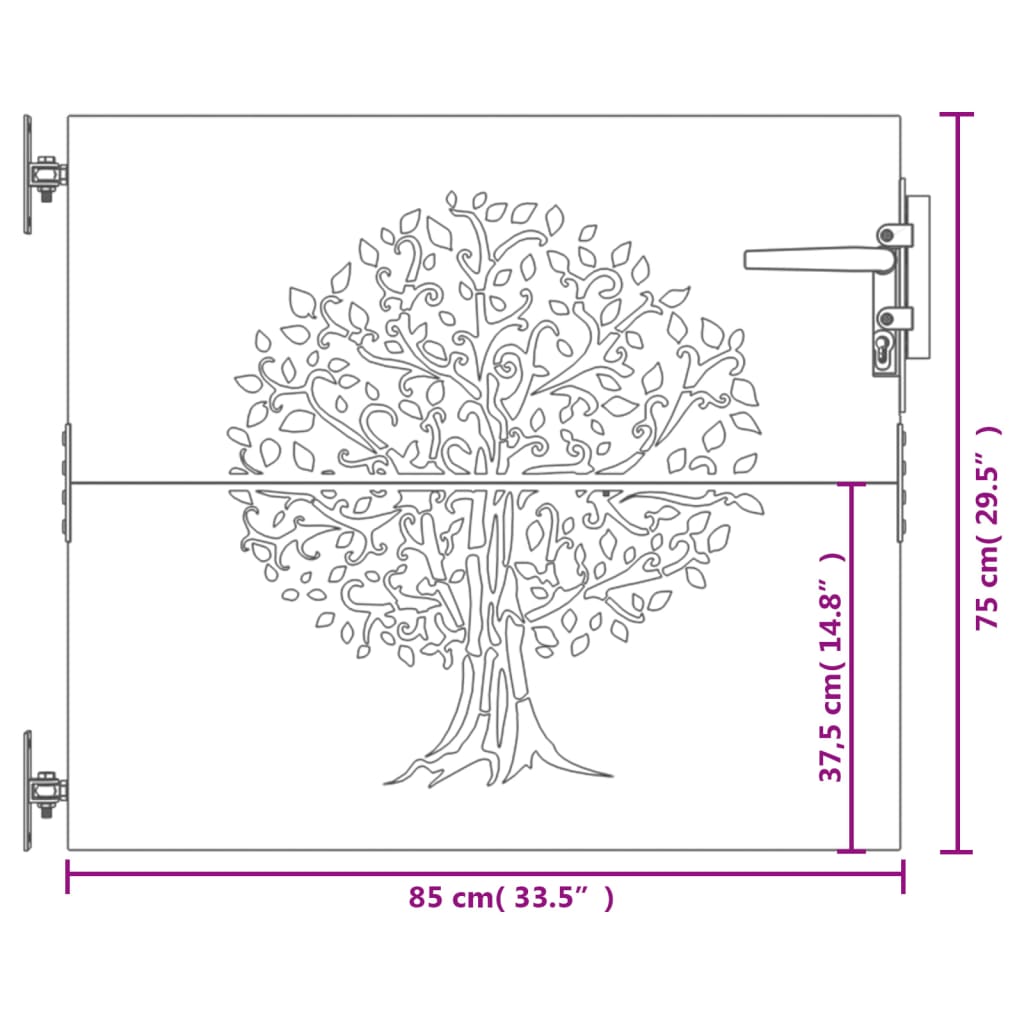 vidaXL Garden Gate 85x75 cm Corten Steel Tree Design