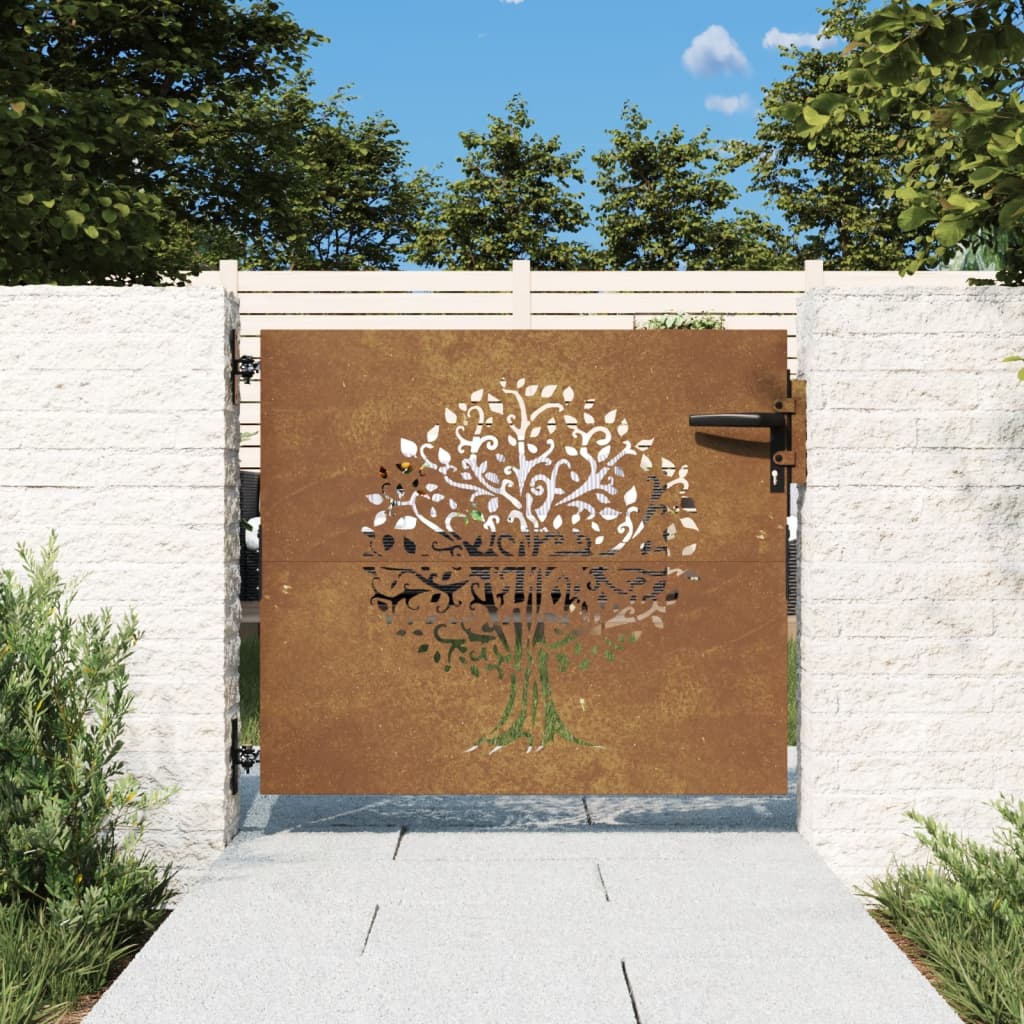 vidaXL Garden Gate 85x75 cm Corten Steel Tree Design