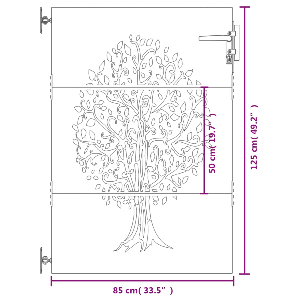 vidaXL Garden Gate 85x125 cm Corten Steel Tree Design