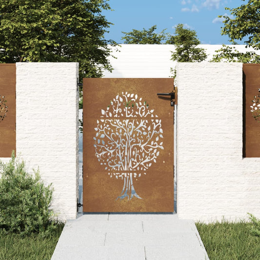 vidaXL Garden Gate 85x125 cm Corten Steel Tree Design